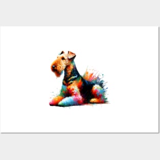 Vibrant Airedale Terrier in Artistic Splashed Paint Posters and Art